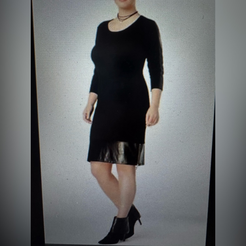 Say What? Black Long Sleeve Dress with Faux-Leather Hem